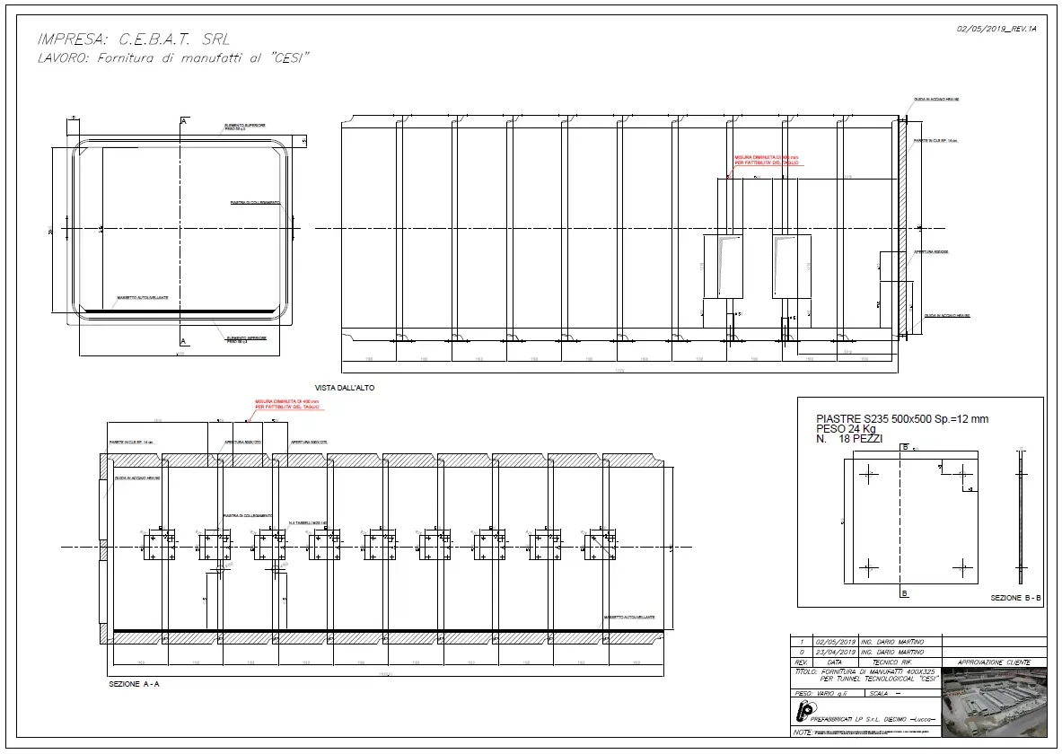 Elaborato grafico per il progetto Realizzazione di tunnel tecnologico per test su cavi elettrici al CESI di Milano