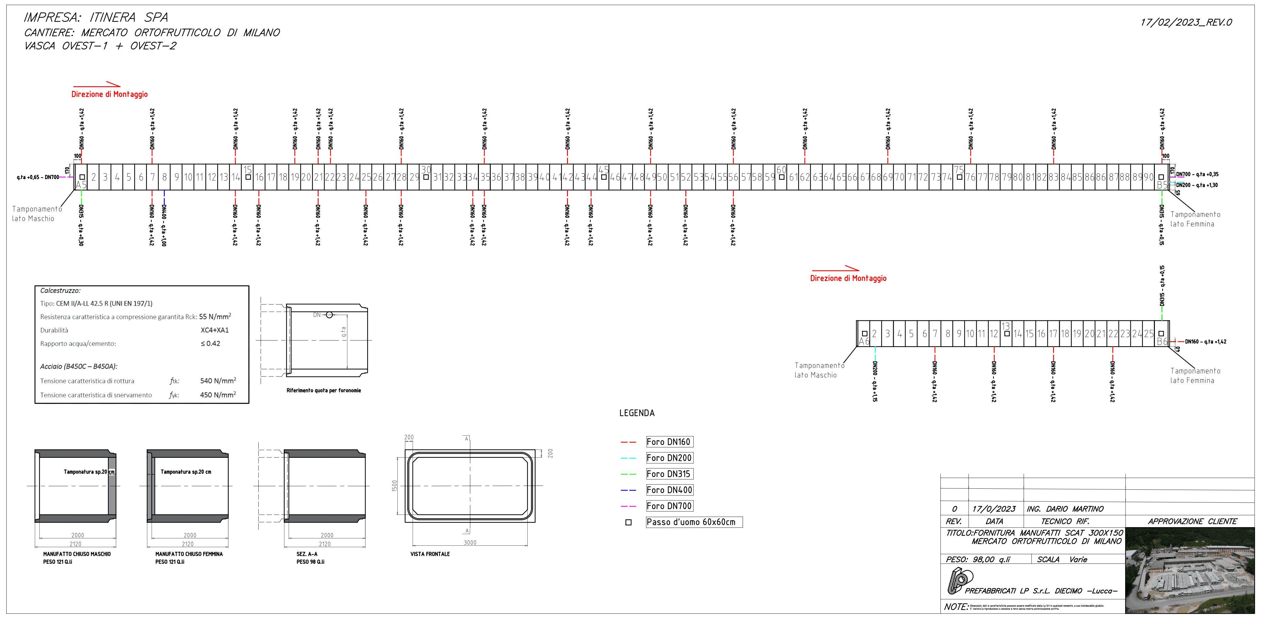 Elaborato grafico per il progetto Vasche prefabbricate per il nuovo padiglione ortofrutta di Milano